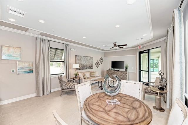 20636 Swallowtail Ct, Venice, FL 34293 - dining space with plenty of natural light, crown molding, a ceiling fan, recessed lighting, and baseboards