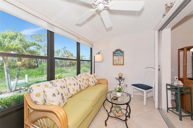 6796 Gasparilla Pines Blvd Unit 18, Englewood, FL 34224 - living area with a ceiling fan and light tile patterned floors