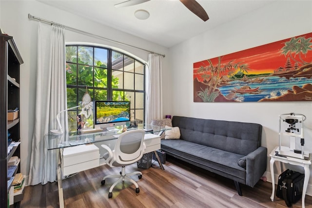 5850 Saddle Oak Trl, Sarasota, FL 34241 - office area with wood finished floors and ceiling fan