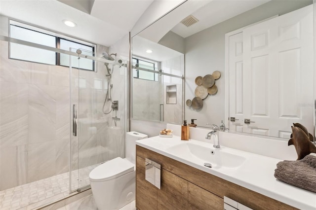 5850 Saddle Oak Trl, Sarasota, FL 34241 - full bath featuring toilet, a stall shower, vanity, and recessed lighting