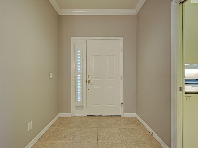 912 Barclay Ct, Venice, FL 34293 - entrance foyer featuring crown molding, baseboards, light tile patterned flooring, and plenty of natural light
