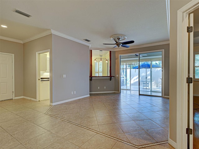 912 Barclay Ct, Venice, FL 34293 - unfurnished room with light tile patterned floors, ornamental molding, ceiling fan, and baseboards
