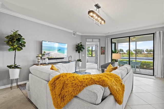 10808 Tarflower Dr Unit 102, Venice, FL 34293 - living room featuring ornamental molding, baseboards, and light tile patterned flooring