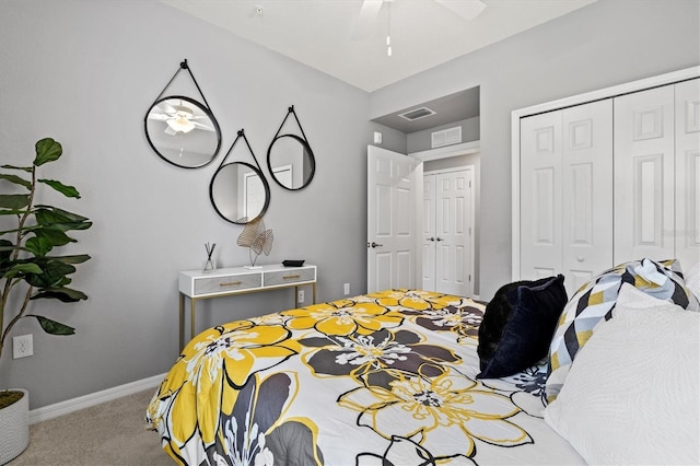 10808 Tarflower Dr Unit 102, Venice, FL 34293 - carpeted bedroom with a closet, a ceiling fan, and baseboards