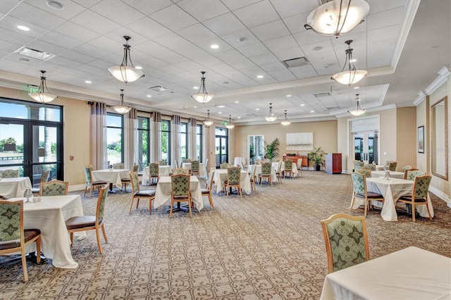 10808 Tarflower Dr Unit 102, Venice, FL 34293 - dining space with carpet, ornamental molding, plenty of natural light, baseboards, and recessed lighting