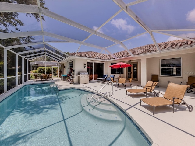 463 Park Trace Blvd, Osprey, FL 34229 - outdoor pool featuring a patio area, a lanai, and outdoor dining space