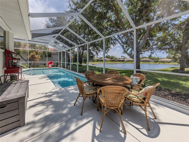 463 Park Trace Blvd, Osprey, FL 34229 - view of swimming pool featuring a patio area, a water view, and glass enclosure
