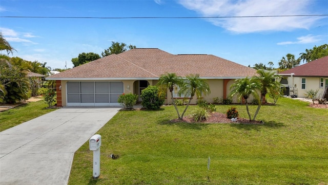 25509 Arequipa Dr, Punta Gorda, FL 33983 - ranch-style home featuring driveway, stucco siding, an attached garage, and a front lawn