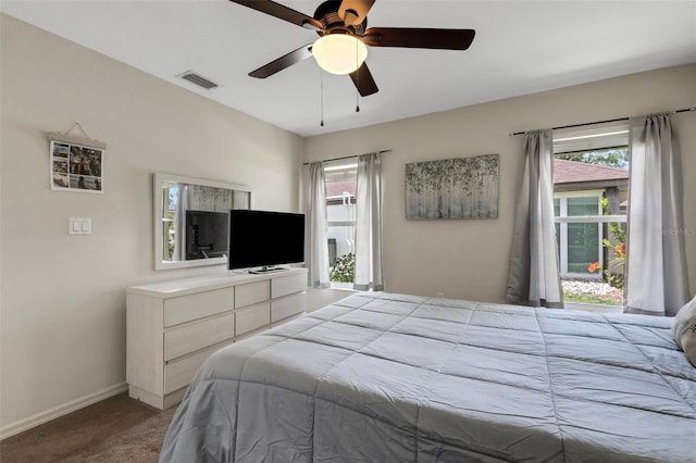 25509 Arequipa Dr, Punta Gorda, FL 33983 - bedroom with carpet floors, multiple windows, baseboards, and a ceiling fan