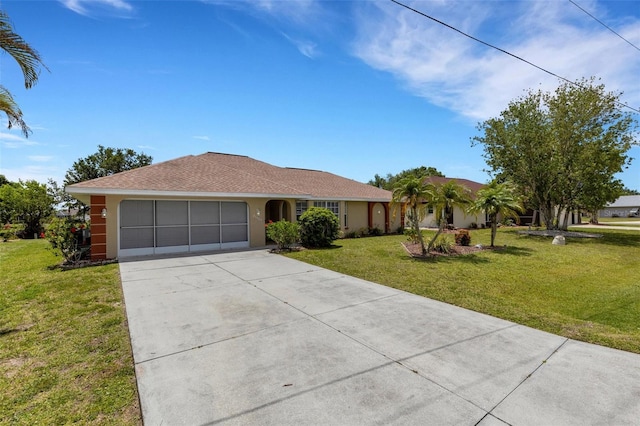 25509 Arequipa Dr, Punta Gorda, FL 33983 - ranch-style home featuring concrete driveway, an attached garage, a front yard, stucco siding, and roof with shingles