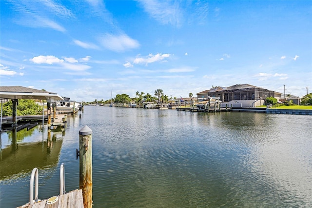 dock area featuring a water view