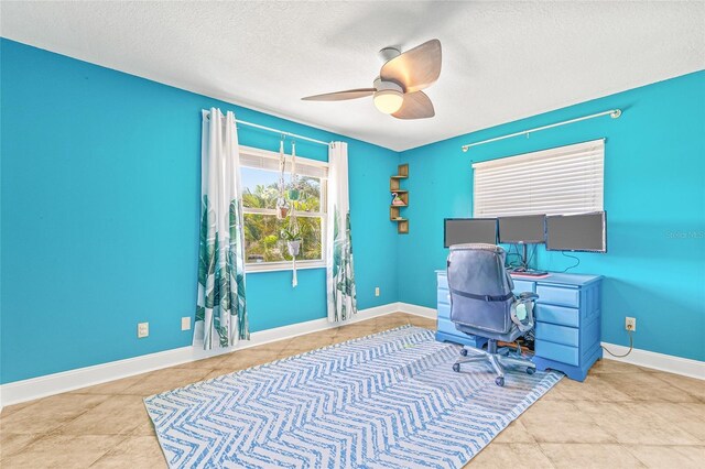 731 Flamingo Dr, Apollo Beach, FL 33572 - office featuring a textured ceiling and ceiling fan