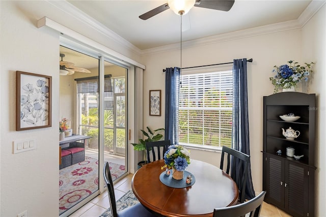 600 Gardens Edge Dr Unit 613, Venice, FL 34285 - dining room featuring ceiling fan, light tile patterned floors, and ornamental molding