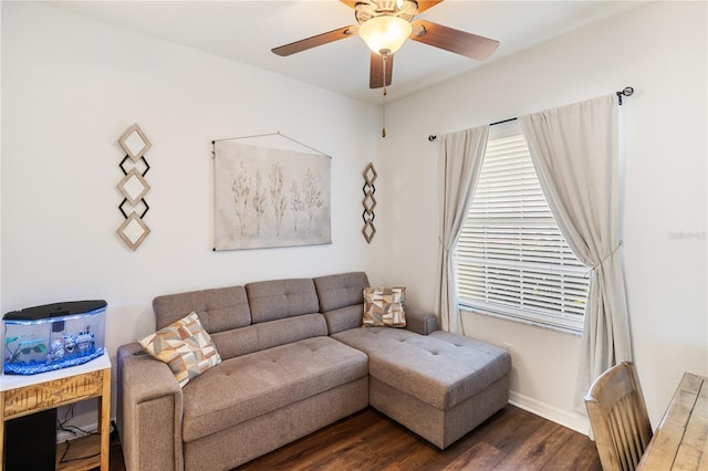 600 Gardens Edge Dr Unit 613, Venice, FL 34285 - living area with dark wood-style floors, ceiling fan, and plenty of natural light