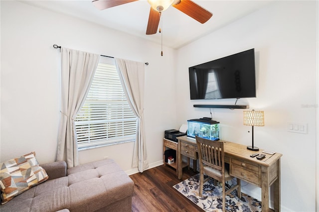 600 Gardens Edge Dr Unit 613, Venice, FL 34285 - office featuring wood finished floors, a ceiling fan, and baseboards