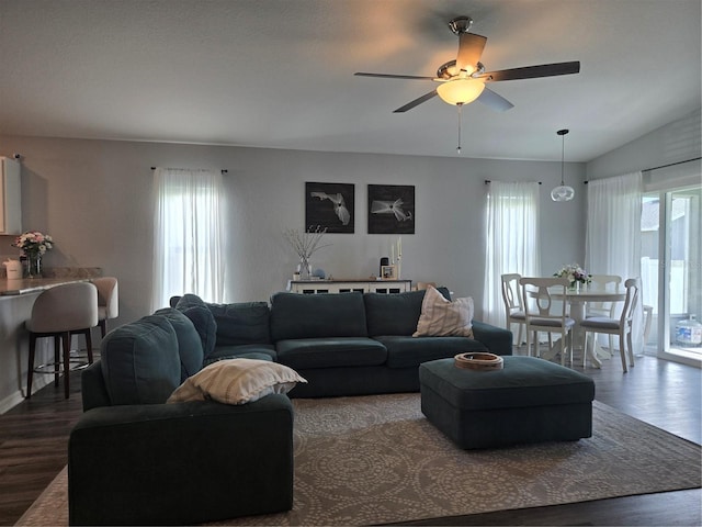 3003 58th Way E, Palmetto, FL 34221 - living area with wood finished floors and a ceiling fan