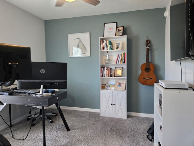3003 58th Way E, Palmetto, FL 34221 - carpeted home office featuring baseboards and a ceiling fan