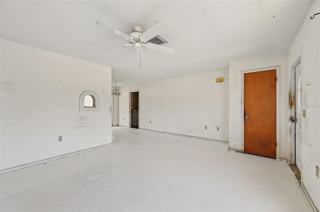 spare room featuring finished concrete floors and a ceiling fan
