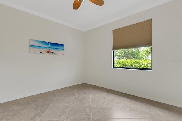 9823 Haze Dr, Venice, FL 34292 - unfurnished room with ornamental molding, a ceiling fan, tile patterned flooring, and baseboards