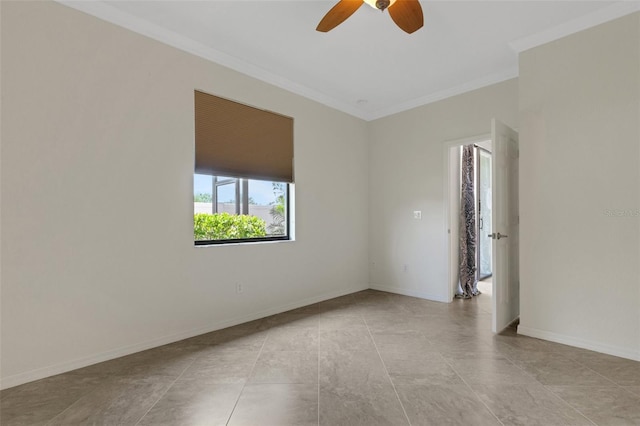 9823 Haze Dr, Venice, FL 34292 - empty room featuring crown molding, ceiling fan, and baseboards