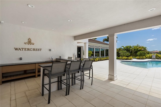 9823 Haze Dr, Venice, FL 34292 - dining space featuring recessed lighting and light tile patterned floors