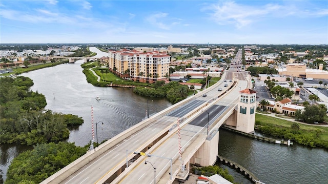 9823 Haze Dr, Venice, FL 34292 - drone / aerial view of a large body of water, a main thoroughfare, and a notable bridge