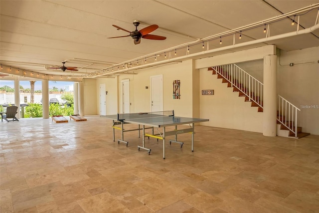 63 Palm Dr, Placida, FL 33946 - view of patio / terrace featuring stairway, ceiling fan, and outdoor dining area