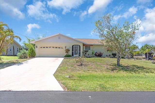 2618 Titania Rd, Englewood, FL 34224 - ranch-style house with an attached garage, stucco siding, concrete driveway, and a front yard