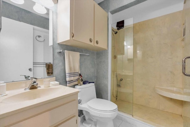 2618 Titania Rd, Englewood, FL 34224 - bathroom with a walk in shower, toilet, vanity, and tile patterned flooring
