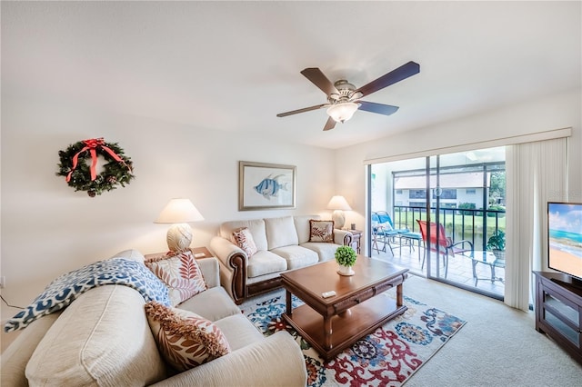 410 Mission Trl E Unit B, Venice, FL 34285 - carpeted living room featuring a ceiling fan