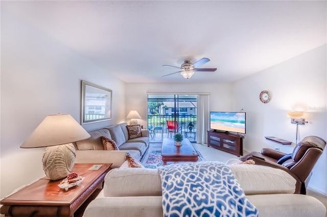 410 Mission Trl E Unit B, Venice, FL 34285 - living area featuring carpet and a ceiling fan