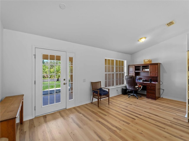 6199 Stamp St, Port Charlotte, FL 33981 - office space featuring french doors, light wood-type flooring, baseboards, and vaulted ceiling