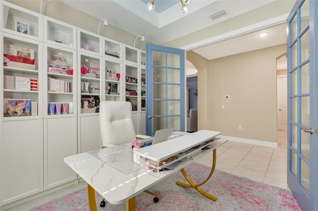 629 Ibiza Loop, Venice, FL 34292 - office featuring light tile patterned flooring, baseboards, and french doors
