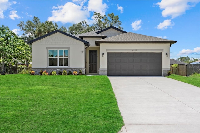 4390 Asteria Ter, North Port, FL 34287 - ranch-style house with stone siding, concrete driveway, and stucco siding