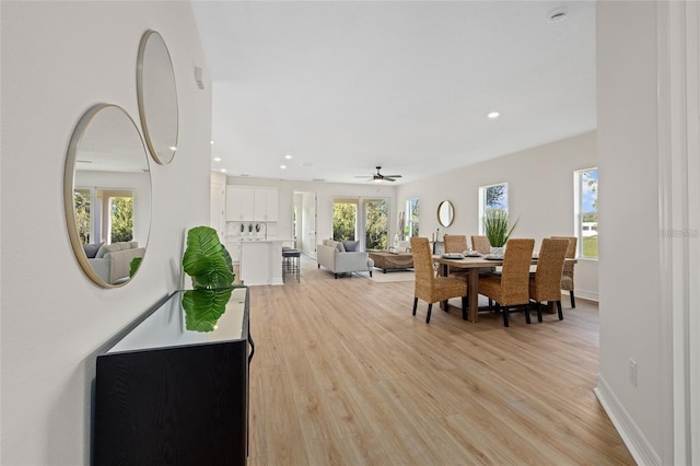 4390 Asteria Ter, North Port, FL 34287 - dining room with light wood-style flooring, recessed lighting, ceiling fan, and baseboards