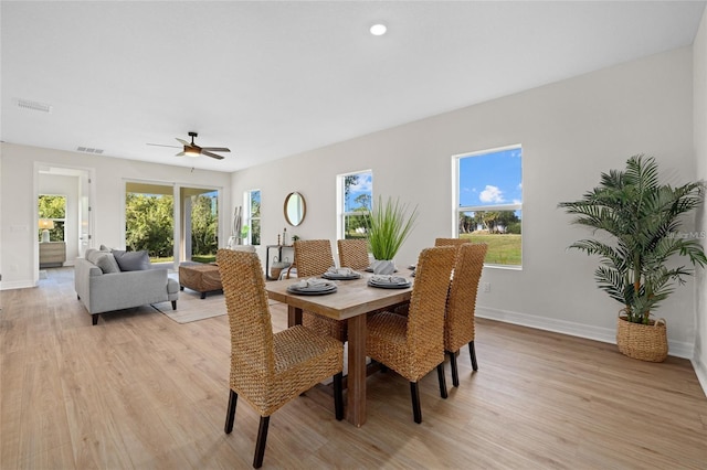 4390 Asteria Ter, North Port, FL 34287 - dining space featuring light wood-type flooring, baseboards, and a ceiling fan