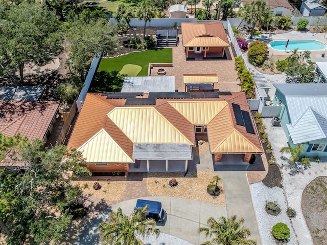 view from above of property with a pool