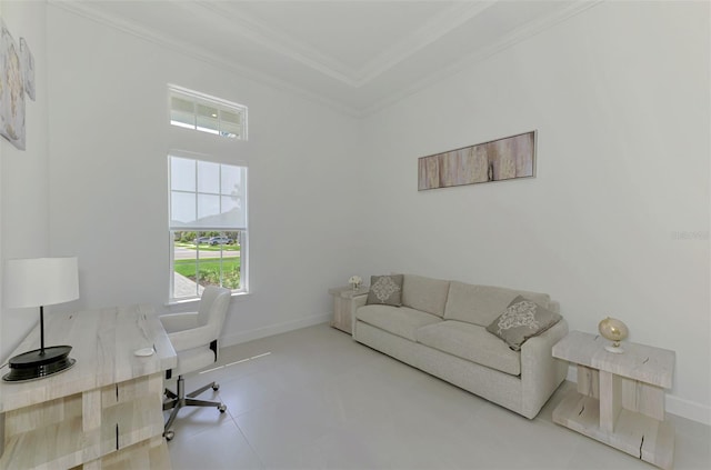 9048 Luna Ln, Sarasota, FL 34241 - home office with ornamental molding, baseboards, and tile patterned flooring