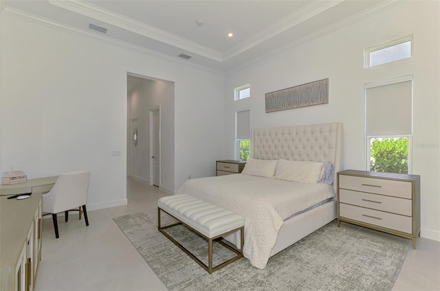 9048 Luna Ln, Sarasota, FL 34241 - bedroom with multiple windows, crown molding, a high ceiling, and baseboards