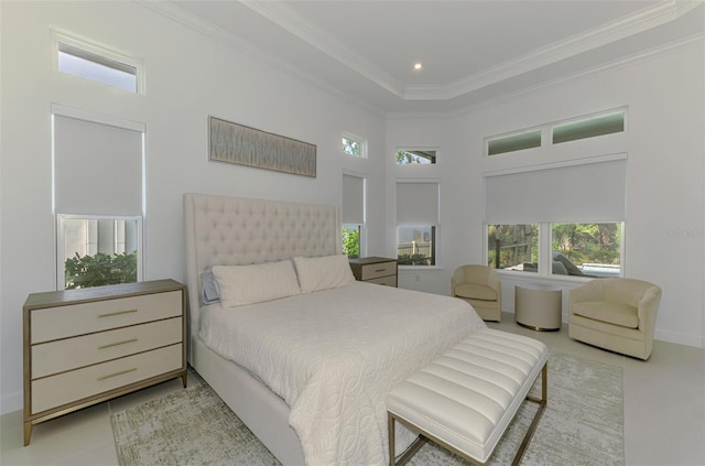 9048 Luna Ln, Sarasota, FL 34241 - bedroom with multiple windows, crown molding, tile patterned floors, and recessed lighting