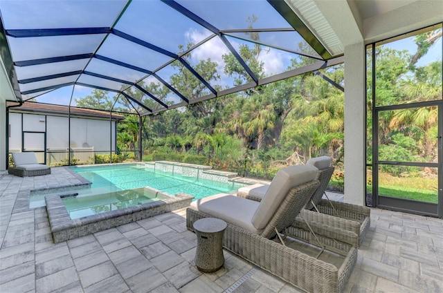9048 Luna Ln, Sarasota, FL 34241 - view of pool with a patio, a pool with connected hot tub, and glass enclosure