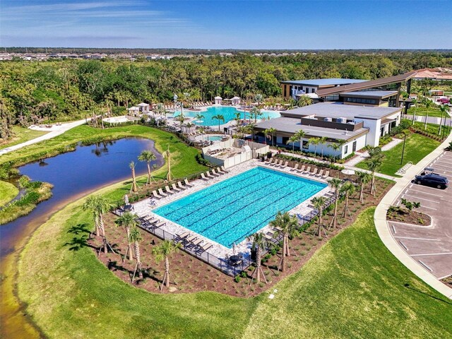 9048 Luna Ln, Sarasota, FL 34241 - drone / aerial view of a pool area