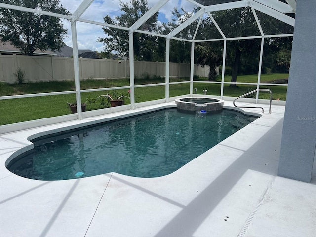 5966 Willows Bridge Loop, Ellenton, FL 34222 - view of swimming pool with a patio, glass enclosure, and a pool with connected hot tub