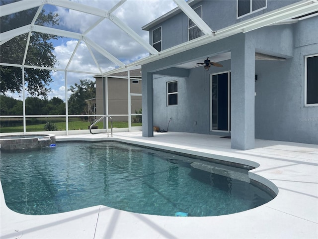 5966 Willows Bridge Loop, Ellenton, FL 34222 - view of pool featuring a patio area, ceiling fan, and a pool with connected hot tub
