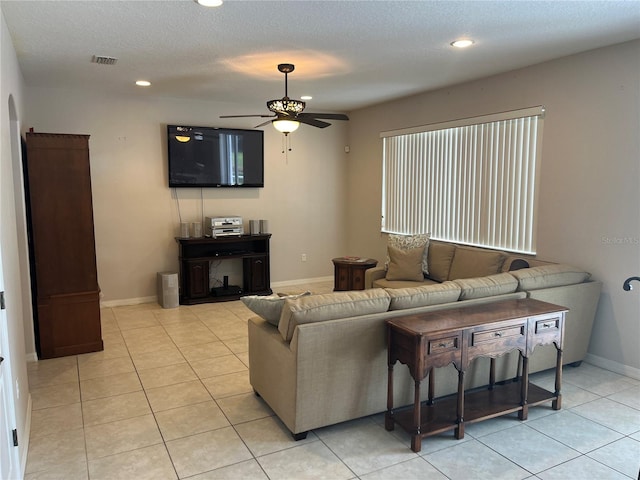 5966 Willows Bridge Loop, Ellenton, FL 34222 - living area featuring a ceiling fan, light tile patterned flooring, and recessed lighting