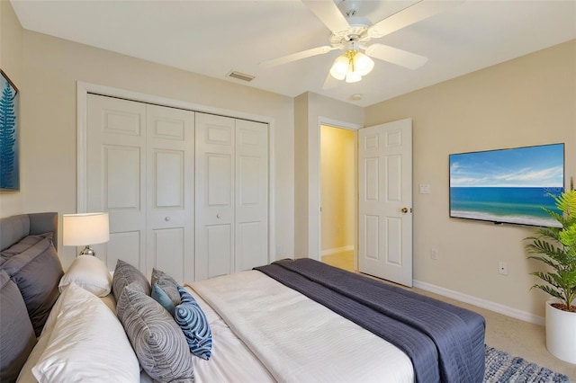 3851 Sterling Rd, Venice, FL 34293 - bedroom featuring a closet, baseboards, carpet floors, and a ceiling fan