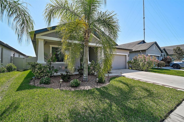 view of property hidden behind natural elements with concrete driveway, a garage, and stucco siding