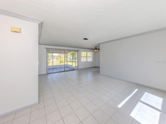 6231 Jordan St, North Port, FL 34287 - unfurnished room with ornamental molding, ceiling fan, light tile patterned flooring, and baseboards