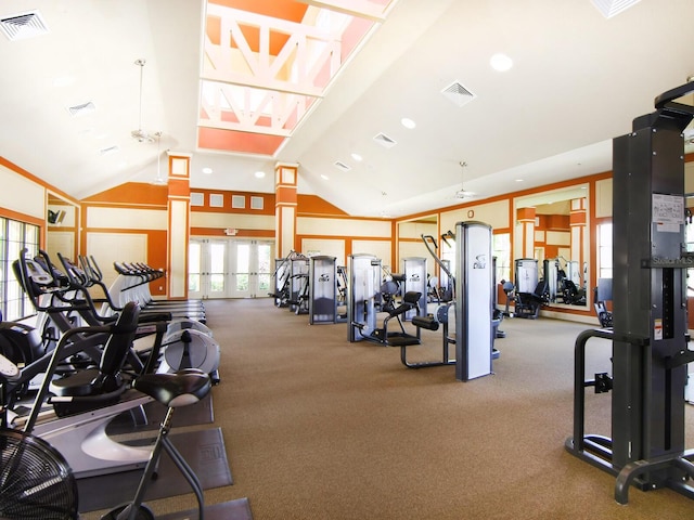 1493 Maseno Dr, Venice, FL 34292 - gym with carpet, recessed lighting, and high vaulted ceiling