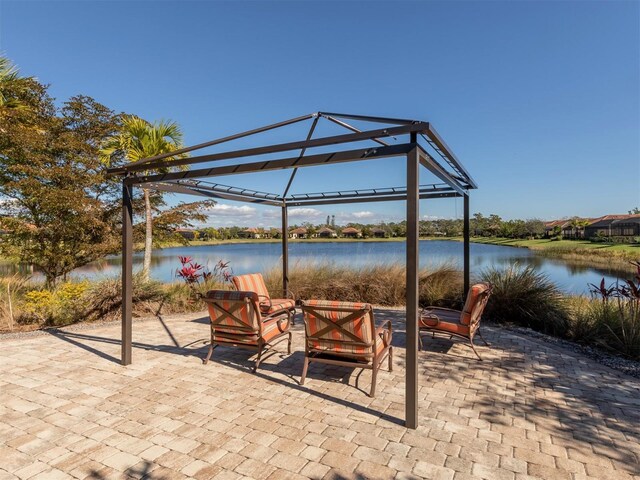 5853 Semolino St, Nokomis, FL 34275 - view of patio with a water view and a gazebo